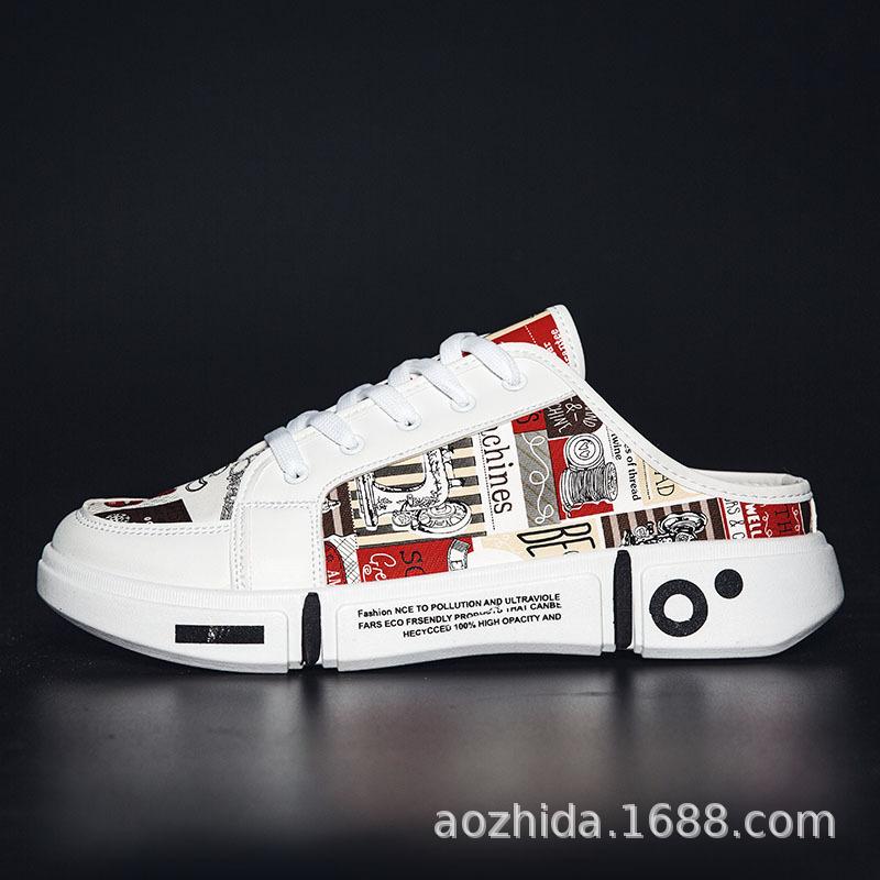 

Men s slippers spring and autumn leather surface trend half slippers summer half support flat lazy shoes one pedal casual men s shoes 44