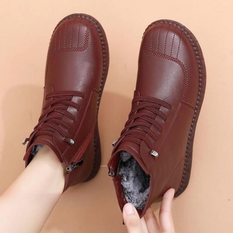 

Флисовые Теплые Полусапожки до Щиколотки для Женщин Среднего возраста, Нескользящая Мягкая Подошва, Обувь для Женщин Среднего и Пожилого возраста, Балетки бордовый