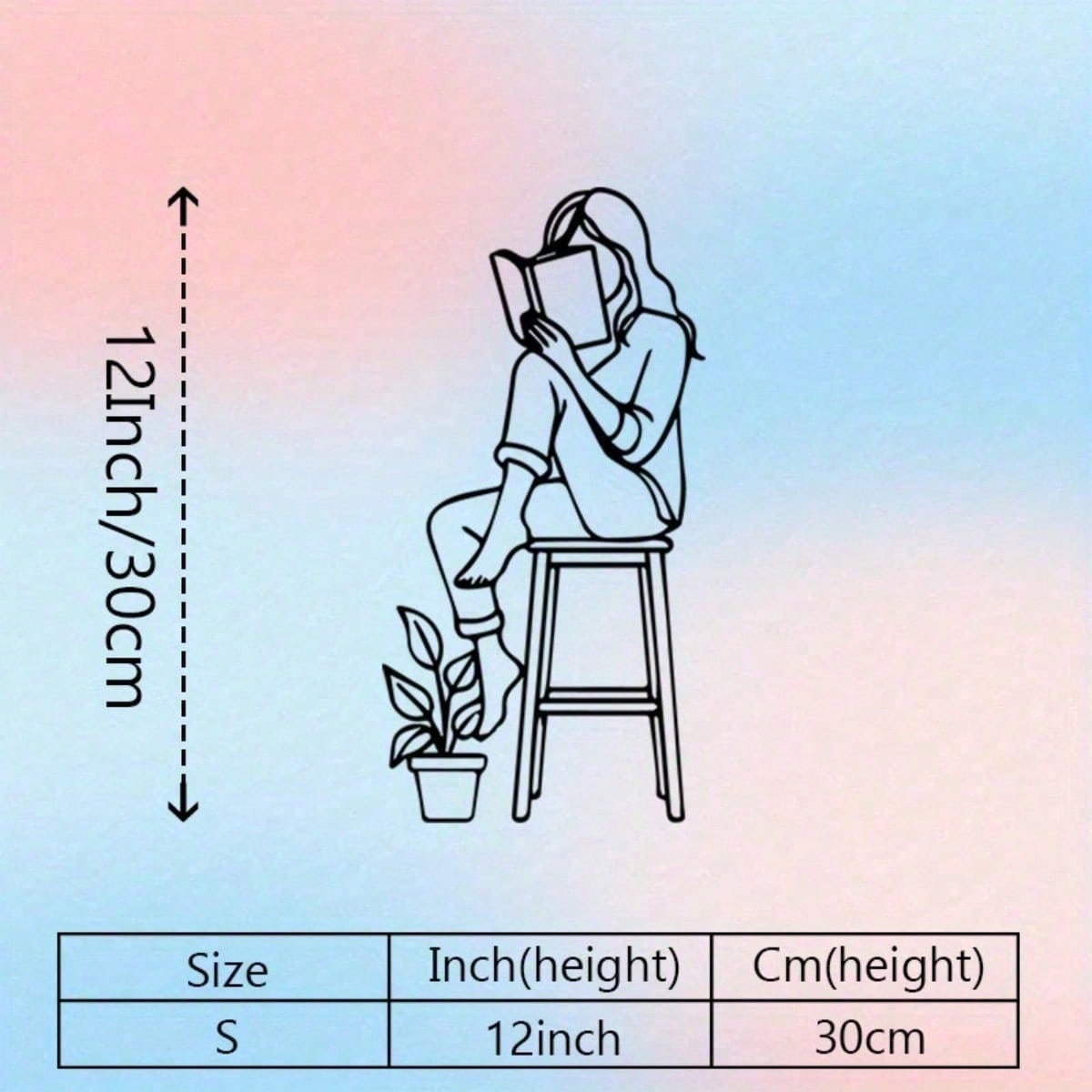 

Modern Black Metal Wall Art Female Reading Sculpture Durable Iron Decor for Home Office Library Valentine Gift Easy Install TY8633-01