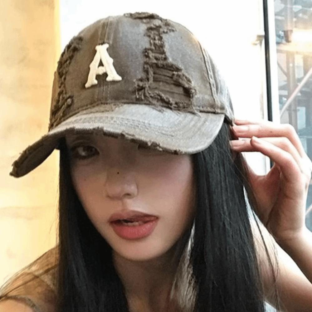 Embroidery Letter Baseball Hat Vintage Snapback Cap Adjustable Holes Peaked Cap  Unisex