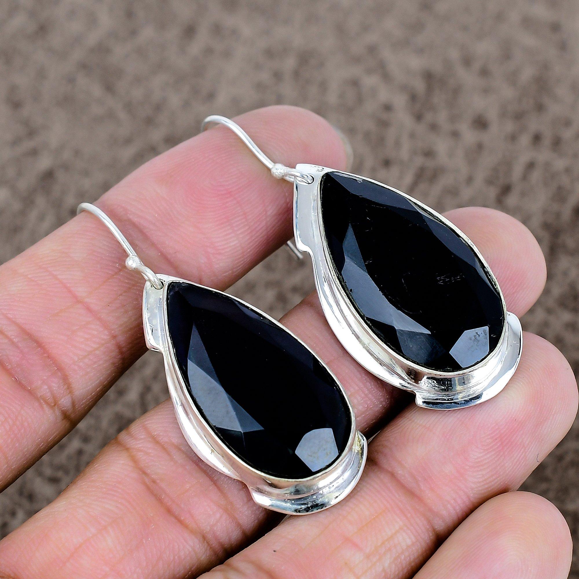 

Black Spinel Gemstone Handmade 925 Sterling Silver Jewelry Earring 2.09 KKG-633