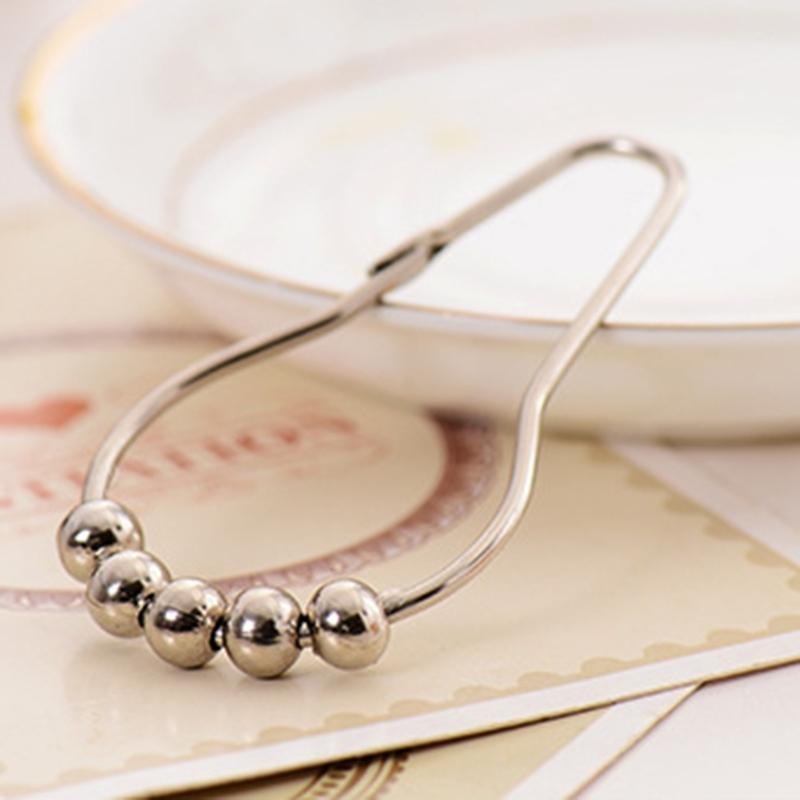 652F Stainless Steel Shower Curtain Rings Hook Set of 12 Five-Bead Hooks for Easy Hanging and Sleek for Bathroom