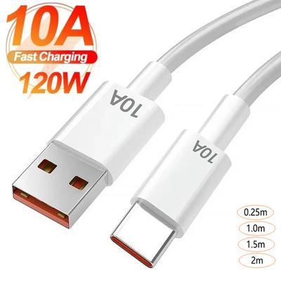 120W 10A USB -C Quick Charging Cable for Samsung Xiaomi Huawei USB C Mobile Phone Data Cord Super Fast Charge Data Cable 1m 1.5m 2m