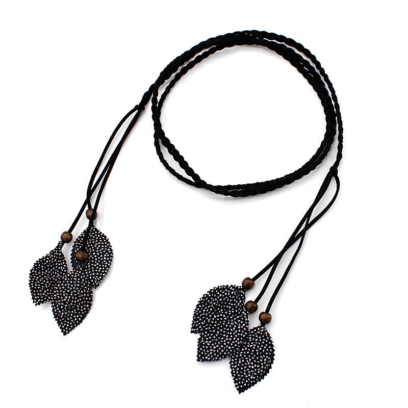 Women'S Decorative Thin Belt, Spring And Summer Women'S Woven Lanyard, Leaf Sequined Belt, Waist Chain Five Colors