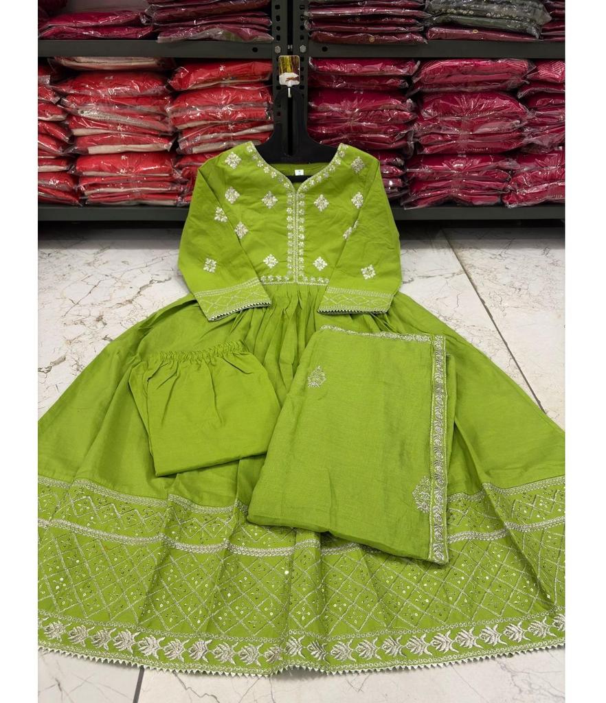 Women Bollywood Anarkali Gown Kurta Pant Dupatta Set Indian Designer Top Tunic Kurtis Set