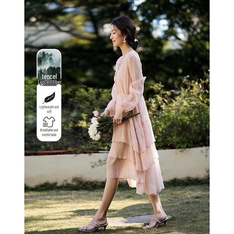 Demana Women s V-Neck Tassel Ruffle Cake Dress