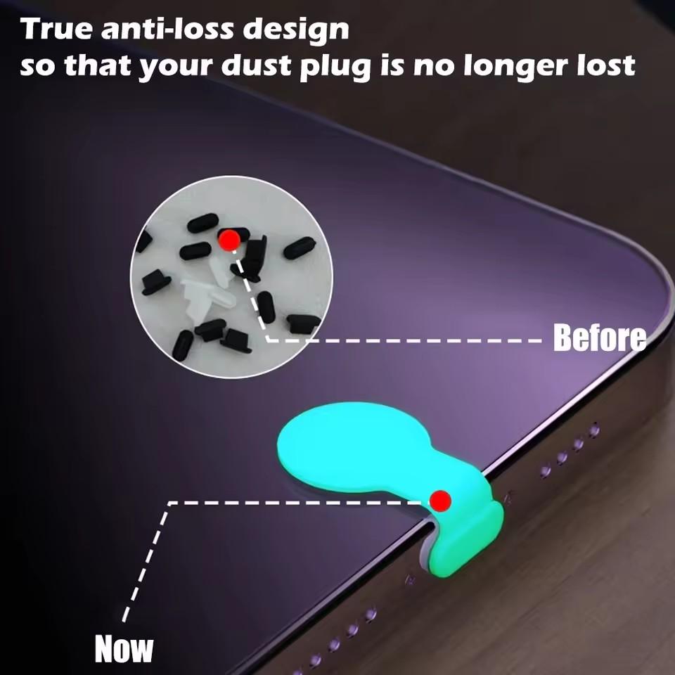 Luminous Dust Plug Anti Lost Charging Port Dustplug for iPhone iPad Samsung Ios Type C USB C Silicone Dustplug Cover for Apple