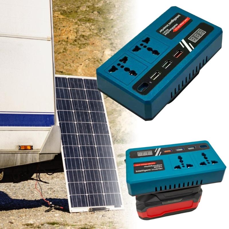 Multiple Port USB Charging and Power Converter 18-21V to 220V Featuring 2 Alternating Current Outlets 3 USB Port 1 Type C