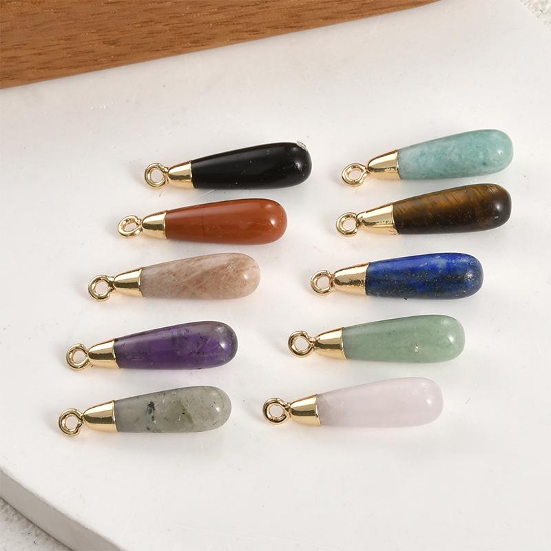 Gold-Plated Amethyst Rose Quartz Tiger's Eye Teardrop Pendant Earrings Necklace Accessory