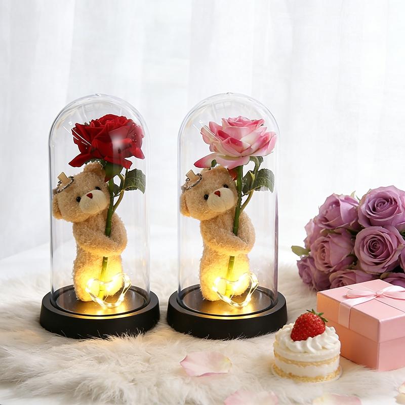 Eternal Rose Flowers Artificial Foil Flower in Glass Glow Immortal Flower LED Roses Lamp Flores Eternas Mother's Day Gift