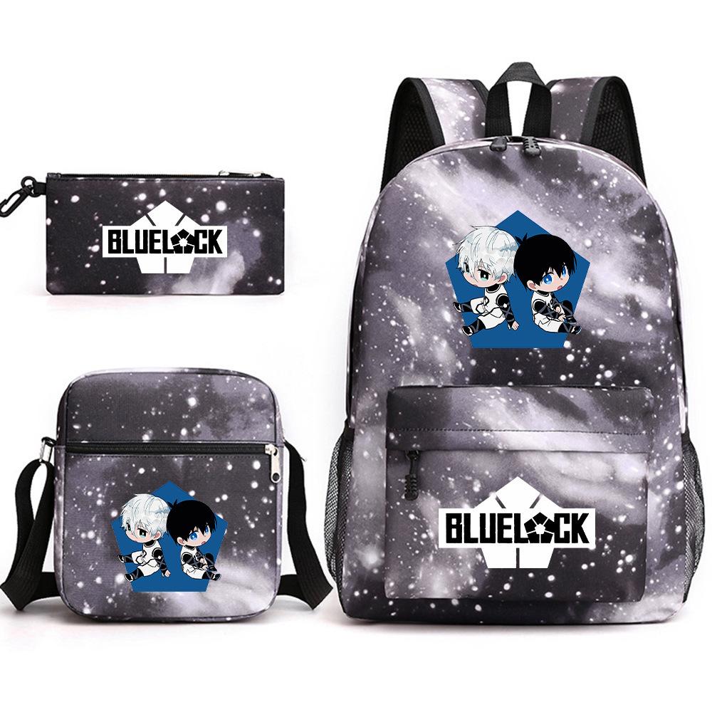 3 Piece School Backpack Set for Students Large Capacity Oxford Cloth Schoolbag with Shoulder Strap and Pencil Case