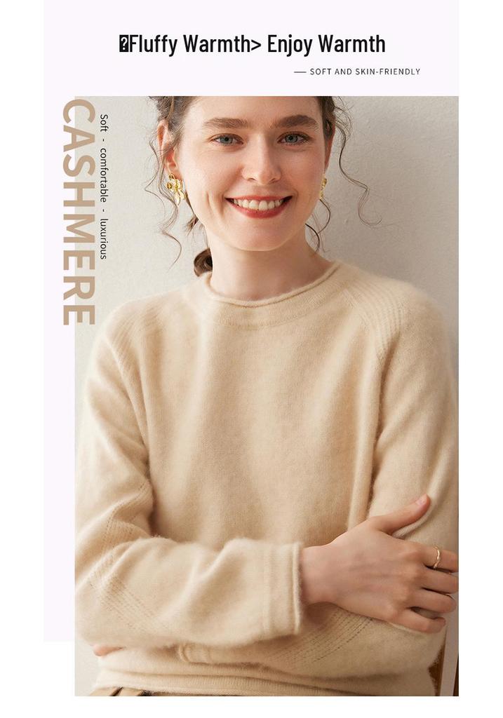 2025 Cashmere Round Neck Raglan Sweater: Loose, Slimming, Thick Knit Pullover for Women