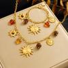 Retro Gold-Plated Sun Heart Tiger Eye Pendant Jewelry Set