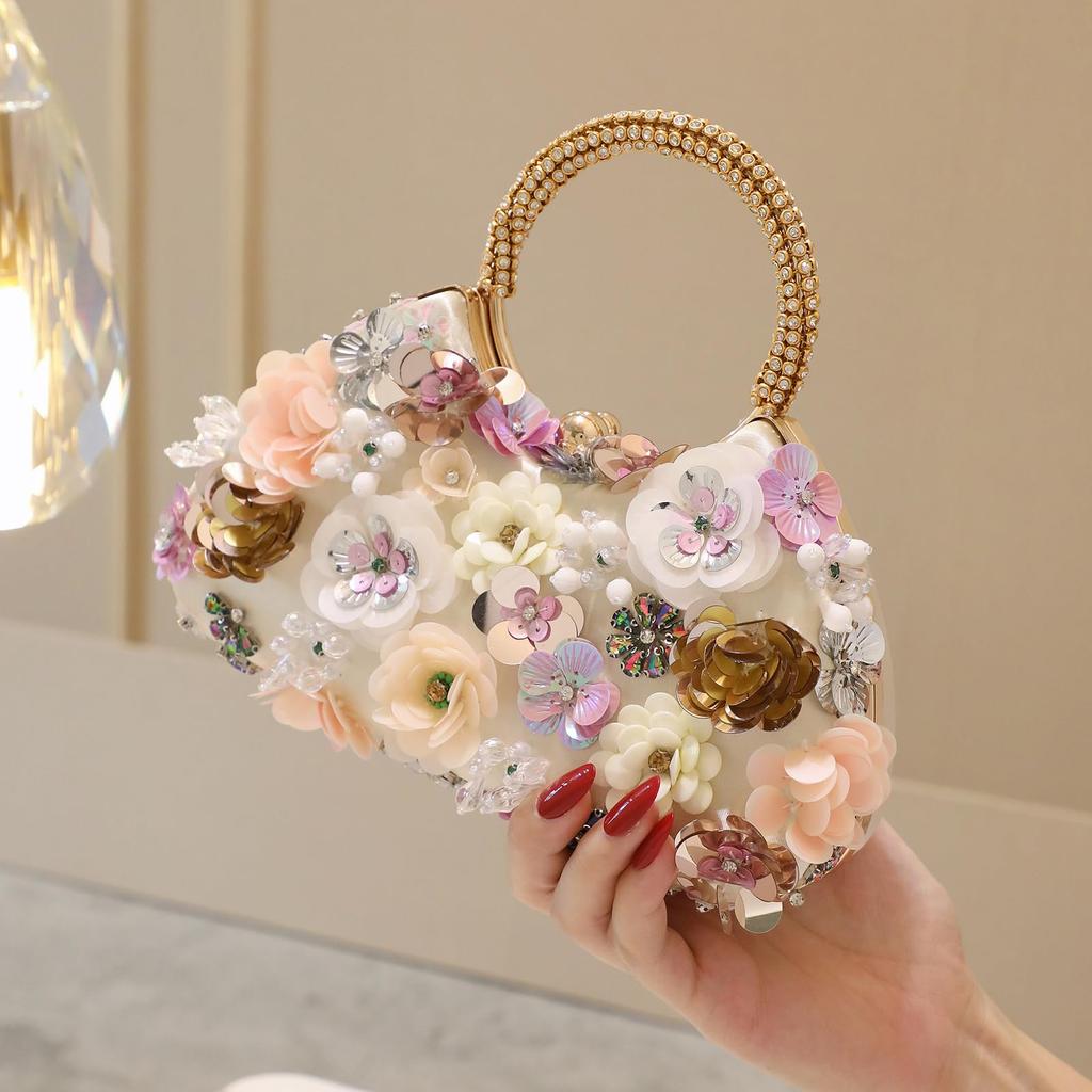 [BoleLOJin] Fashionable Women's Clutch Bag, High-end Ladies' Evening Bag, Stone-embellished Floral Acrylic Bag, Banquet Clutch Bag