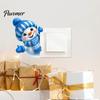 Removable Wall Sticker Cute Snowman Switch Sticker, Self-Adhesive PVC Decorative Decal, Blue And Holiday Socket Panel Cover White Winter Theme Art for