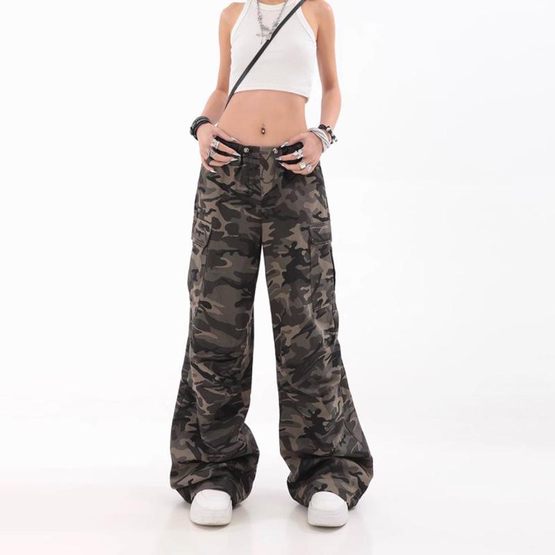 Unisex American Retro Camouflage Overalls – Casual Wide-Leg Hip-Hop Trousers