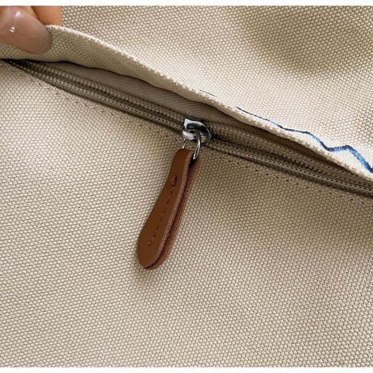 Casual Striped Embroidered Canvas Shoulder Bag - Autumn/Winter 2025 Trendy Student Design