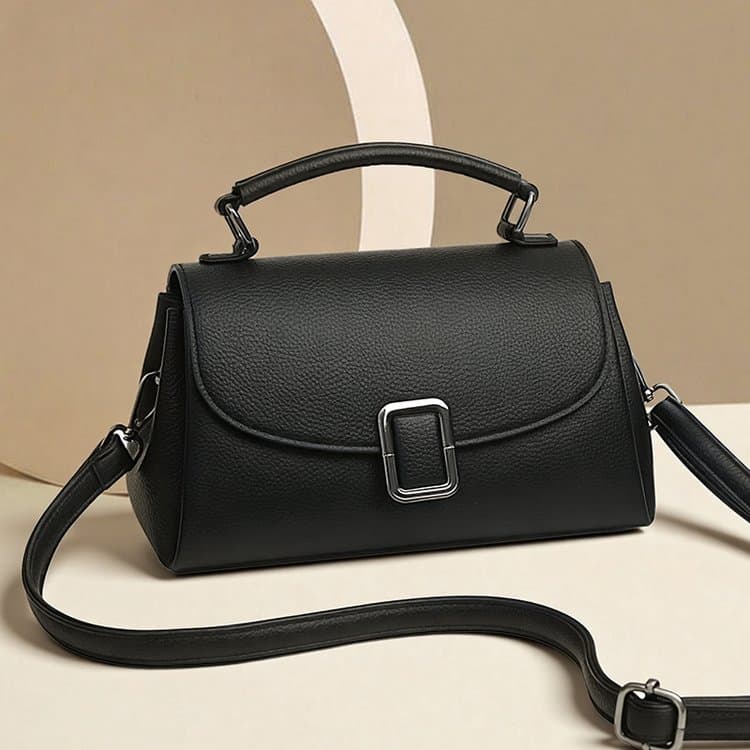 Lychee Pattern Square Buckle Flip Handbag Women's Shoulder Bag
