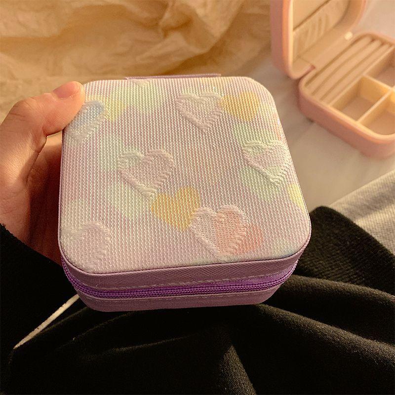 Portable Travel Jewelry Storage Box With Cute Heart Embroidery Multi Compartment For Daily Use Short Trips
