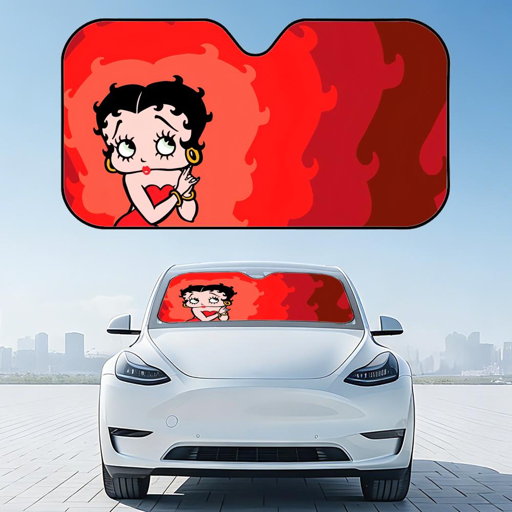Cartoon Sexy Girl B-Bettys Boops Sun Visor Reusable Aluminum Foil UV Protector Heat Three-layer Insulation Windshield Sunshades