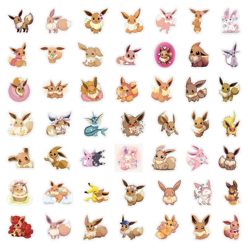 50pcs  Eevee Sticker Anime Cartoon Printing Mobile Phone Suitcase Laptop Water Cup DIY Decorative Sticker Holiday Gifts