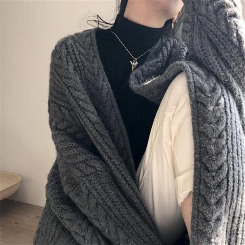 Cardigan pentru femei, toamnă iarnă, jachetă tricotată răsucită, retro, groasă, lungă, lungă, pentru doamne, haină simplă pentru femei