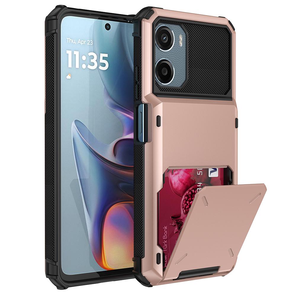 For Motorola Moto E15 4G Case PC+TPU Dual Layer Back Phone Cover with Card Holder