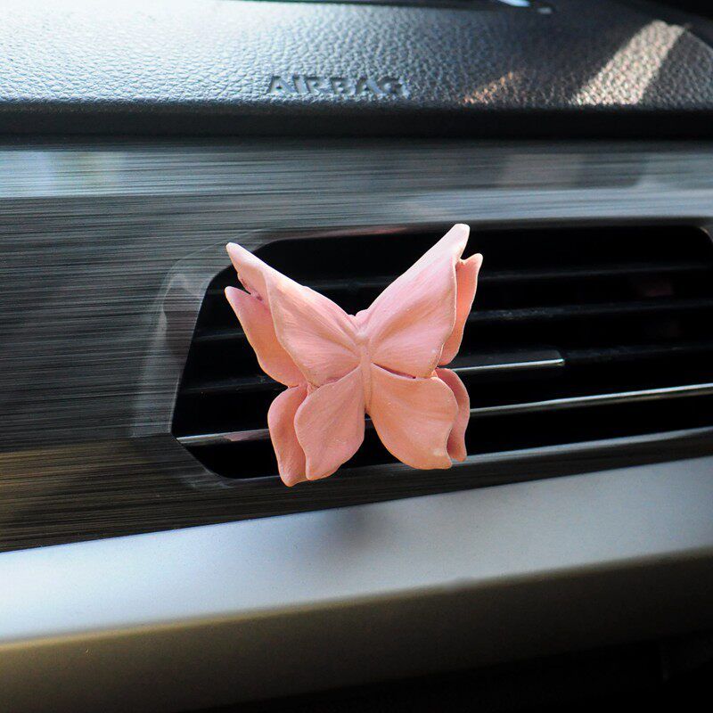 Pink Cute Bear Car Air Vent Fragrance Diffuser Retro Rose Car Aroma Stone New Car Fragrance Diffuser Butterfly Floral tone