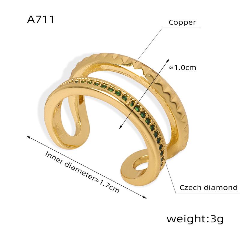 

Ring Double-layer Hollow Opening Ring, Copper Material Inlaid with Rhinestones, Niche, Exquisite Temperament, Personalized Ring Women