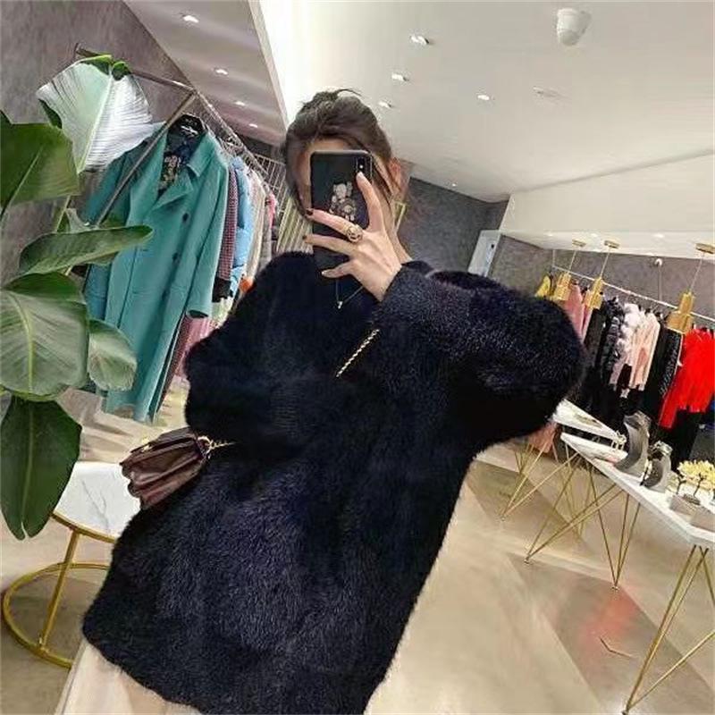 Women's Korean Style Loose Mink Cashmere Pullover Sweater - Candy Color, Thickened, Autumn/Winter Knit