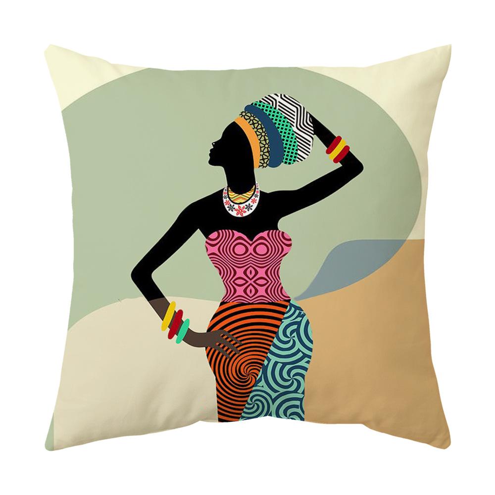 

African Character Short Plush Pillowcase Home Fabric Printed Cushion Pillowcase 45 * 45cm (collection priority delivery)