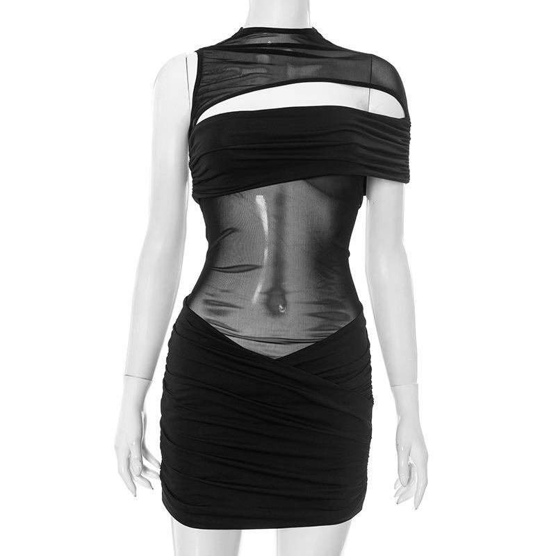 

European Style Summer Hollowed-out Waist-Hugging Dress L чёрный