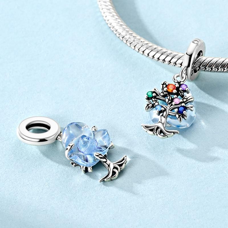 100% Real Copper Original Pink Wings Heart Key Charms Colorful Tree Of Life Bead Fit Bracelet Diy Jewelry Gift