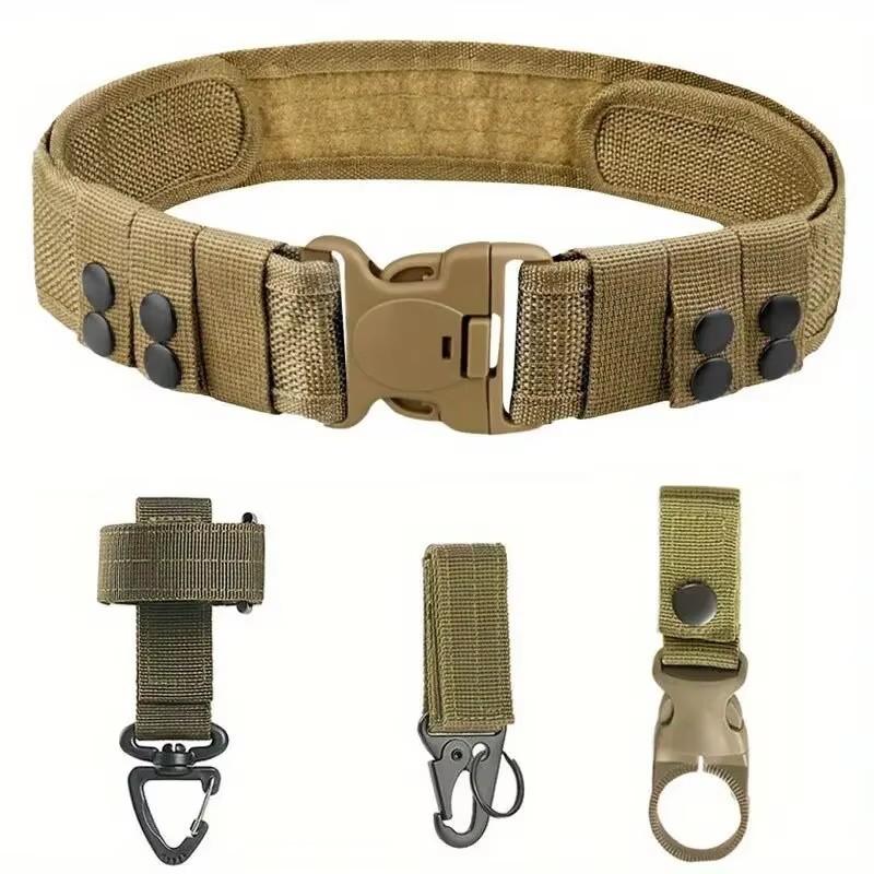 Adjustable Military Tactical Belt for Men, Wear Resistant Nylon Webbing Belt with Double Lock Safety Buckle, Outdoor Camping Hun