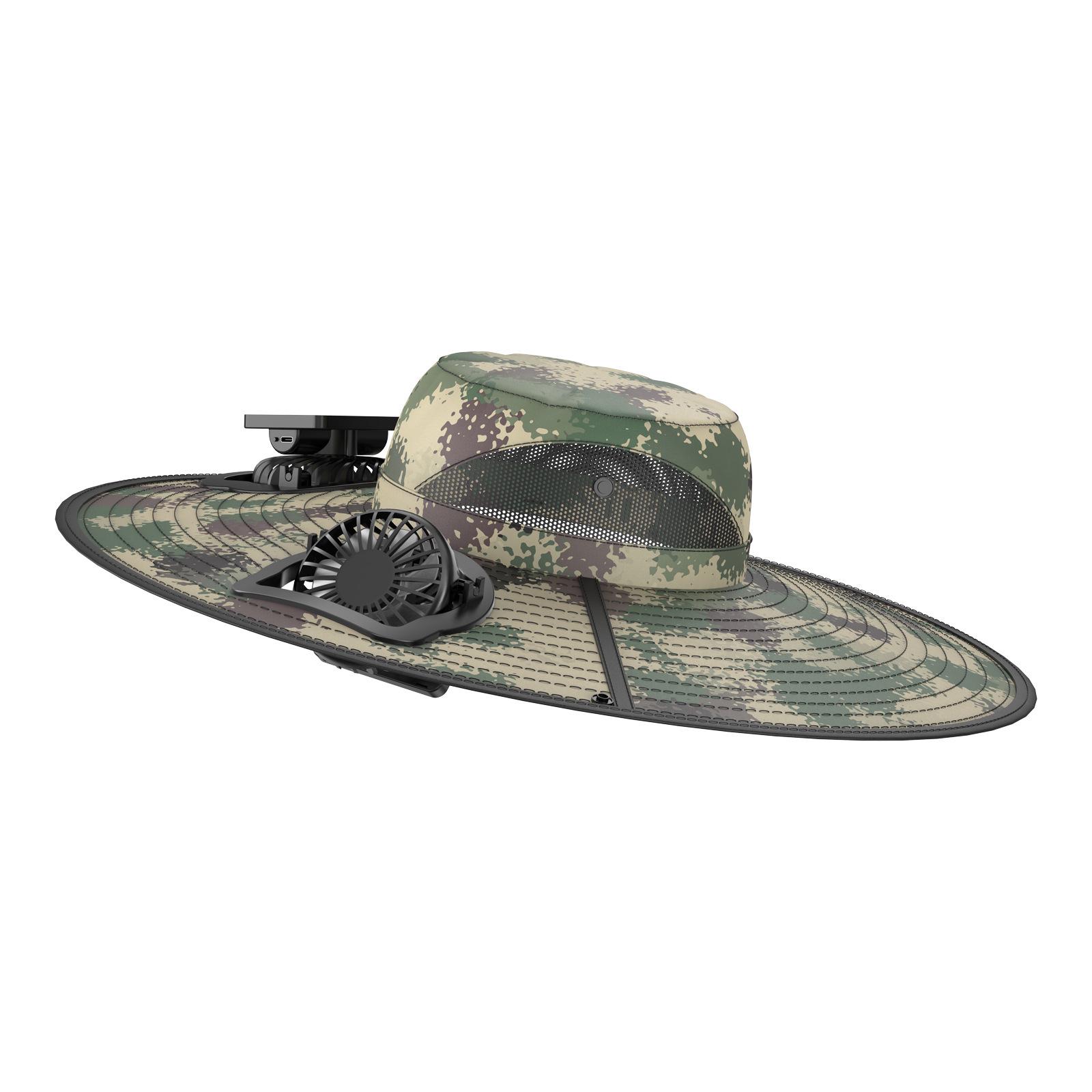 

2026 USB Rechargeable Wide Brim Sun Hat with High Wind Power Fan and UV Protection for Men 60*50*15 cm камуфляжний