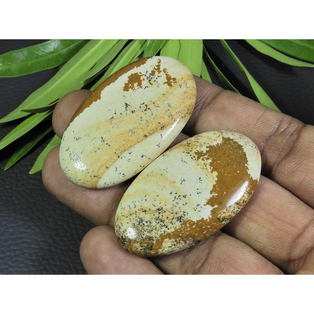 113Cts. 2Pcs Natural Picture Jasper Oval Cabochon Gemstone 24X44-25X45MM A-89