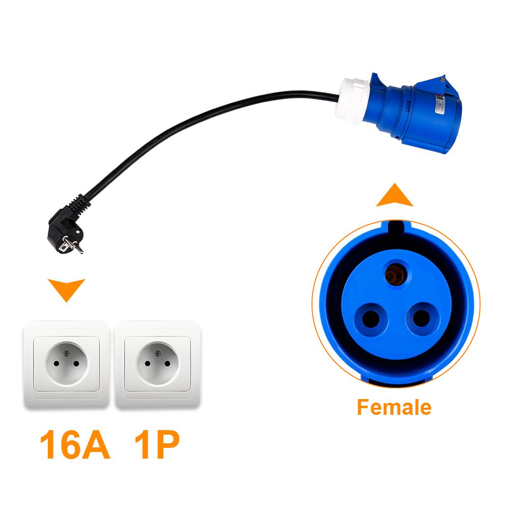 EV Charger CEE Female Plug 3Pins Adapter Waterproof Connection WallMount Socket 32A 1Phase 7KW Schuko / Israel Plug 0.5M Cable