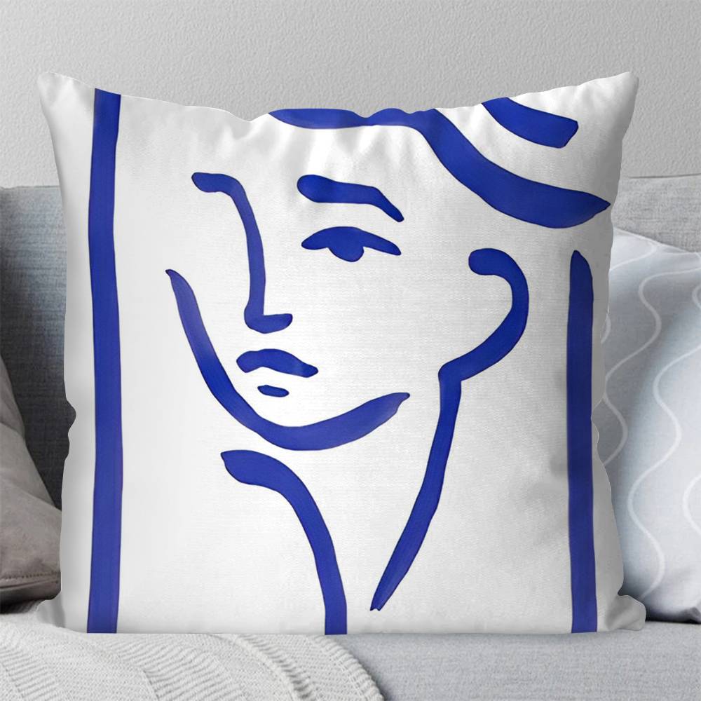 Blue Girl Body Lines Face Pillow Case Square Pillow Bedroom Sofa Leisure Comfort Cushion Car Living Room Home Decoration