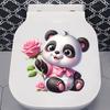 Cute Pink Baby Panda Rose Toilet Stickers For Home Decoration Wedding Living Room Bedroom Vinyl Wall Art Romantic Warm Wallpaper