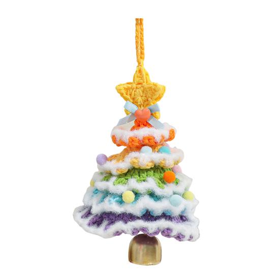 Knitted Christmas Tree Ornament Multi-Layered Mini Crochet Christmas Tree Hanging Decoration with Bell And Star Top Colorful Small Xmas Tree