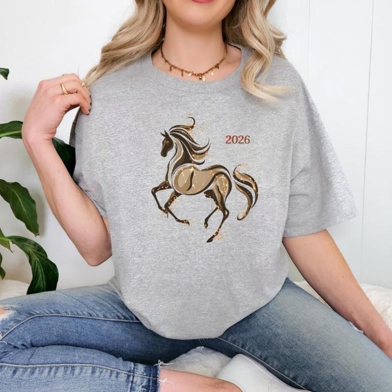 Chinese Horoscope Shirt for Horse Sign Equestrian Lovers 2026 Year of The Horse Lunar New Year Zodiac Tee Lucky Gift Tees