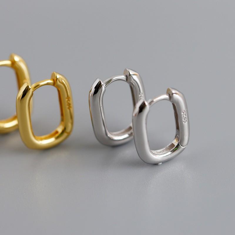 Sterling Geometric Oval Hoop Earrings Women Gold Plated Minimalist Chic Studs Fashion Accessory