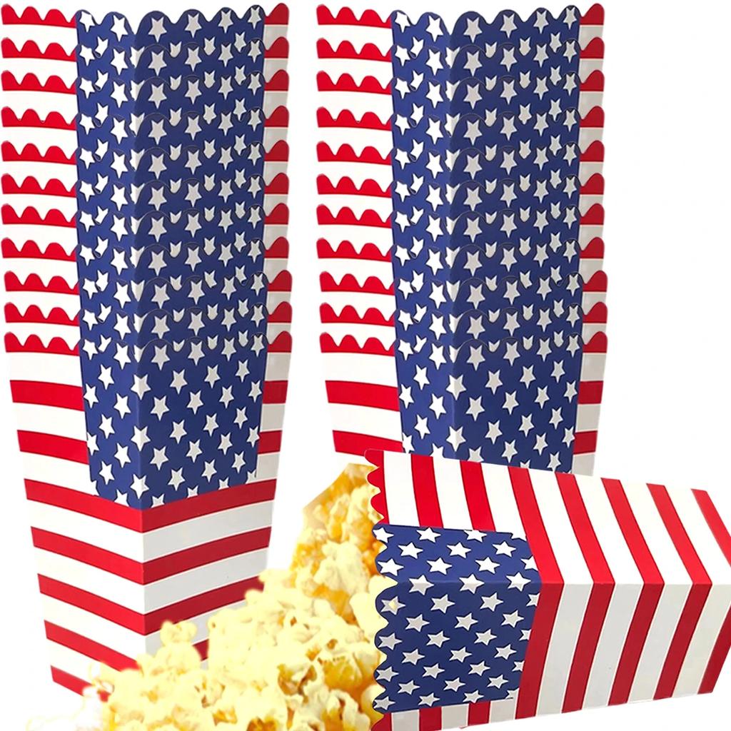 4PCS Independence Day Popcorn Box Paper USA Popcorn Holder Snack Candy Boxes 4th of July Treat Boxes Concession
