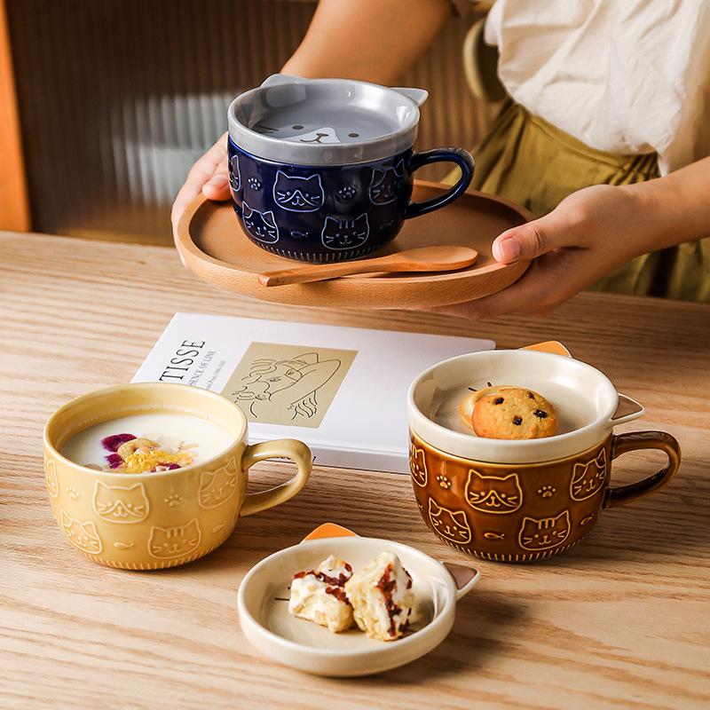 YWDL Cartoon Animal Ceramic Coffee Cup Kids Gift with Lid Mug Couple Coffee Cup Breakfast Milk Mug Porcelain Home Kitchenware