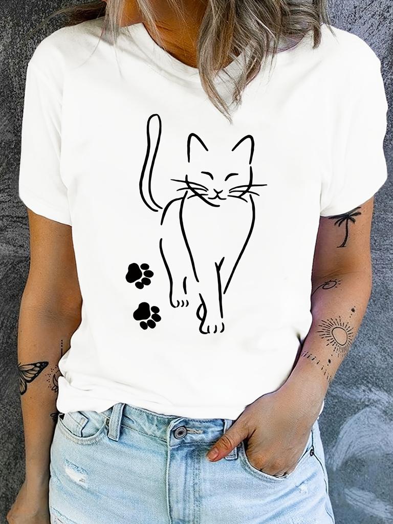 Cute Cat Paw Print Tshirt Womens Harajuku Short Sleeve Casual Womens Tshirt Clothing Street Tops Tees Aesthetic Clothes