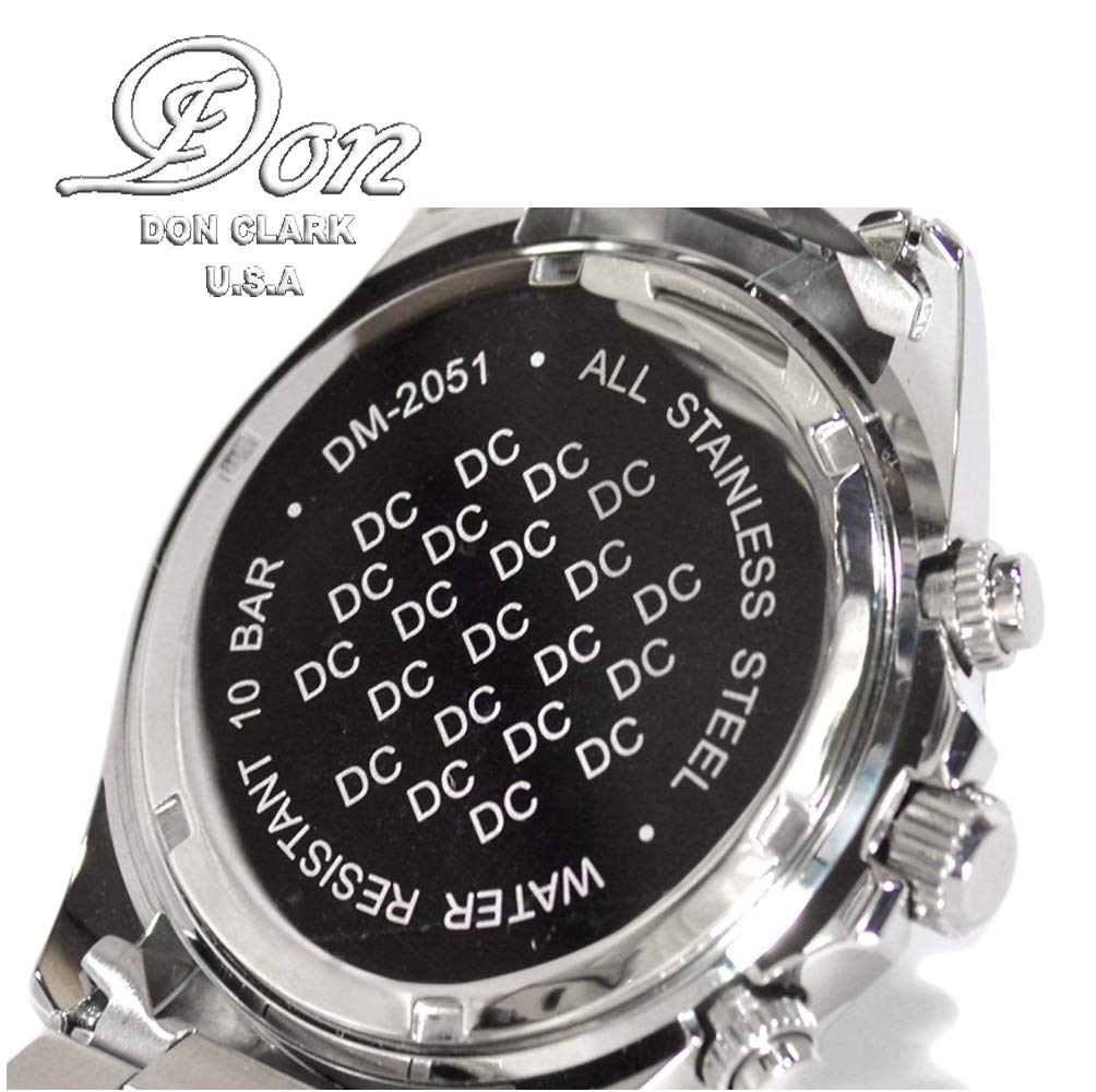 Don Clark Chronograph 10 ATM Water One Natural Stainless Includes Strap Adjustment Tool Stainless Steel Roman Men's Watch, Resistant, Diamond,