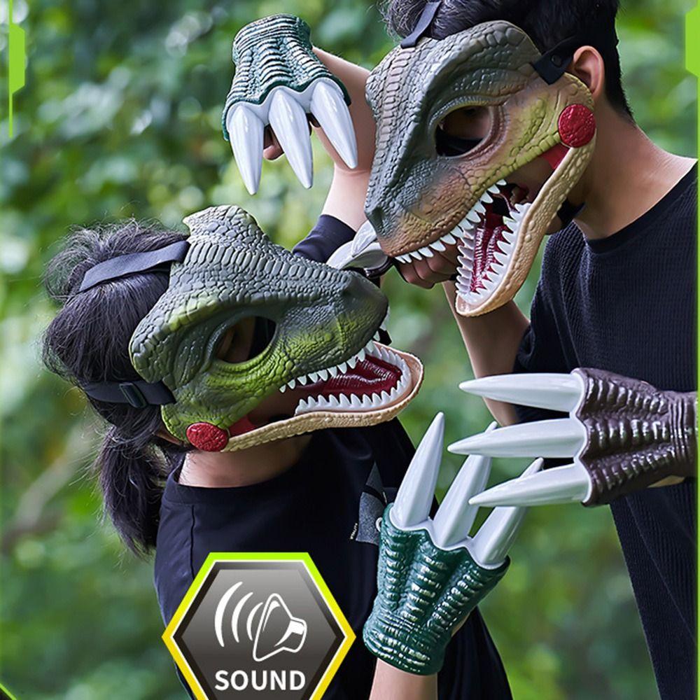 Sound Dinosaur Mask Headwear Movable Mouth Dinosaur Head Face Cover 3D Dinosaur Mask  Halloween