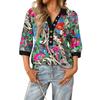Damen modisches und lässiges Sommer V-Ausschnitt Patchwork Dreiviertelarm Blumenoberteil