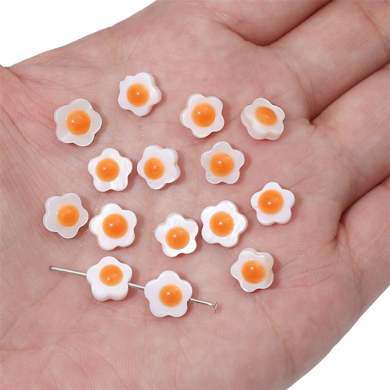 Natural Freshwater Shells Flowers Beads Double-Sided Egg Yolk for DIY Jewelry