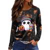 Women's Fashion Long Sleeve Tunic Top with Halloween Print and Side Slits - Round Neck Blouse for Party